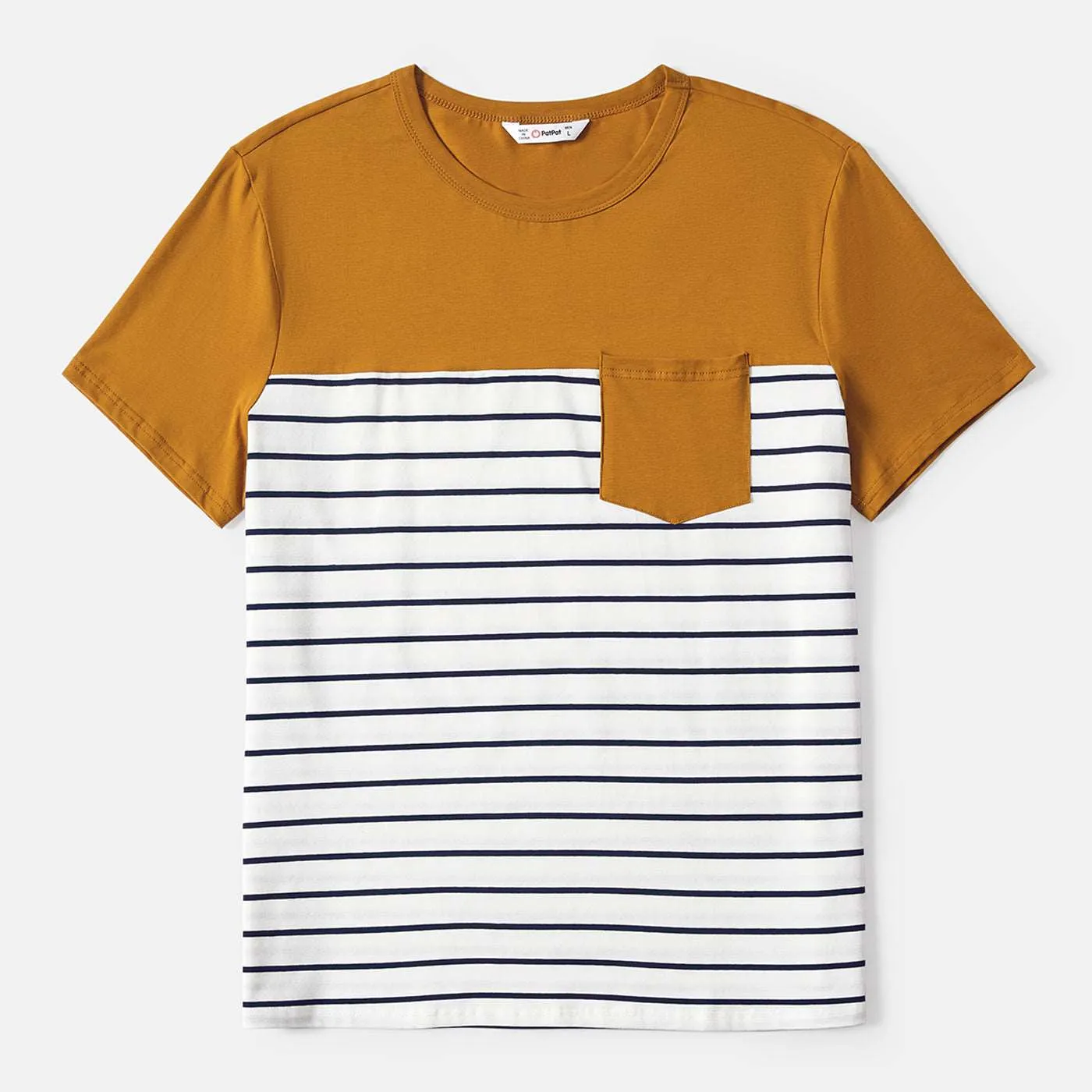 Family Matching 95% Cotton Striped Off Shoulder Belted Dresses and Short-sleeve Colorblock T-shirts Sets