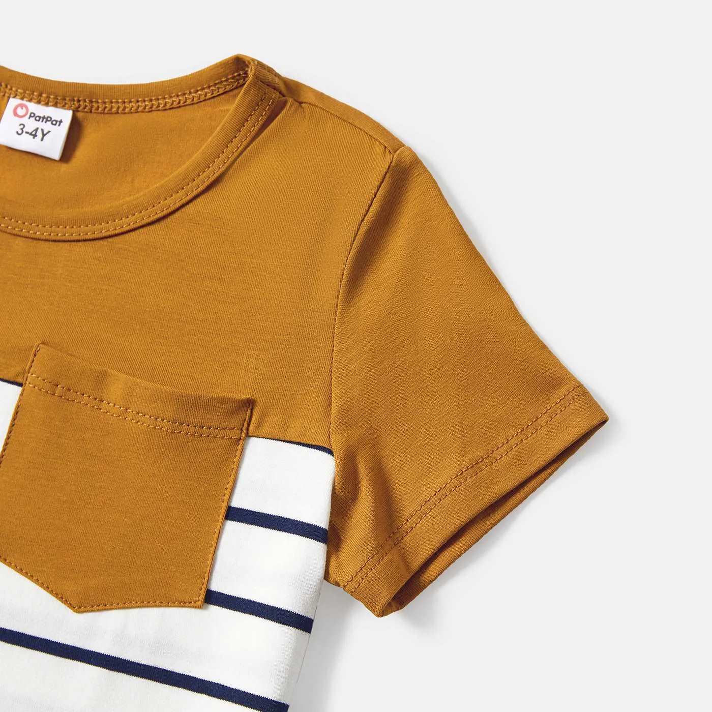 Family Matching 95% Cotton Striped Off Shoulder Belted Dresses and Short-sleeve Colorblock T-shirts Sets