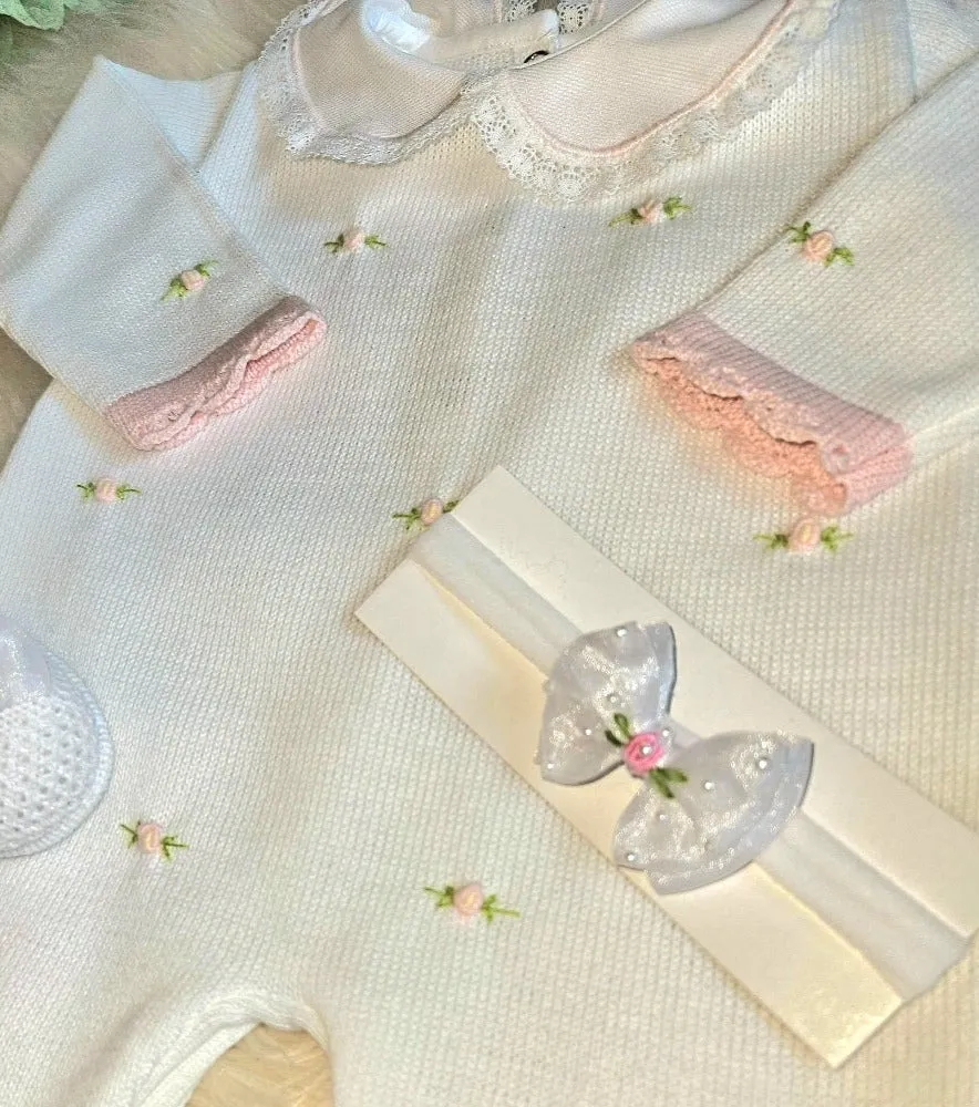 Florence Embroidery Romper - White&Pink
