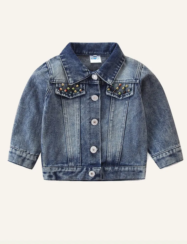 Girls' Sequined Denim Coat