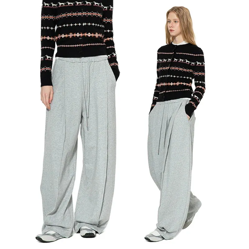 Gray Wide-Leg Drawstring Sweatpants