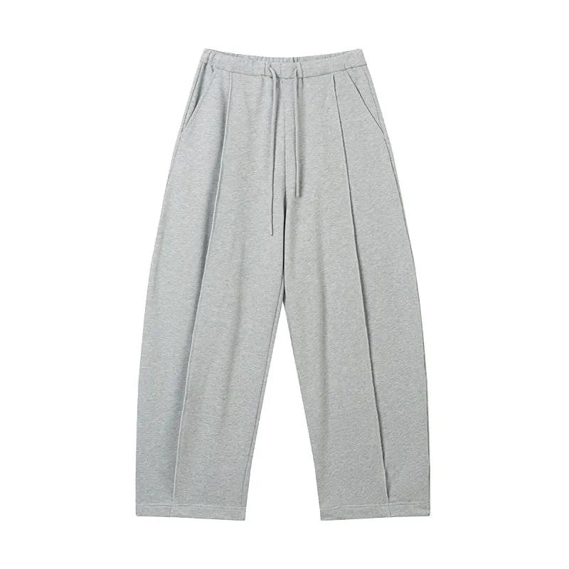 Gray Wide-Leg Drawstring Sweatpants
