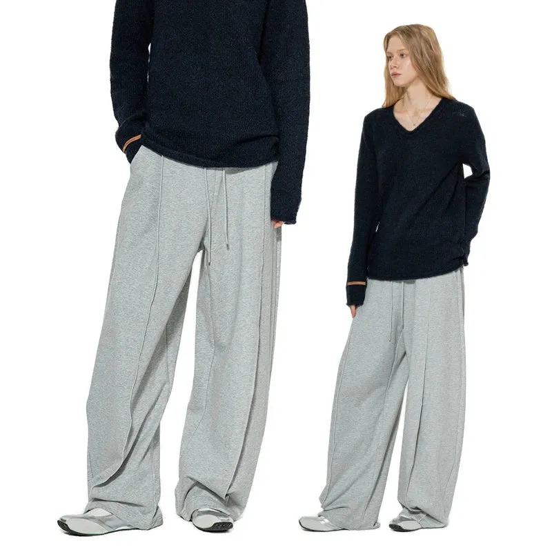 Gray Wide-Leg Drawstring Sweatpants