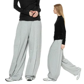 Gray Wide-Leg Drawstring Sweatpants