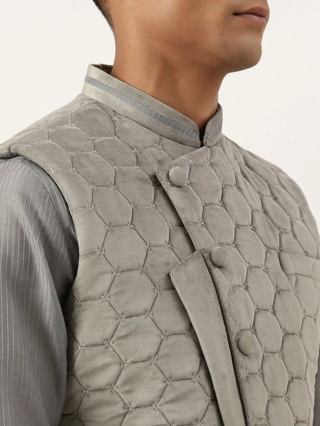 Grey Velvet Quilted Jacket