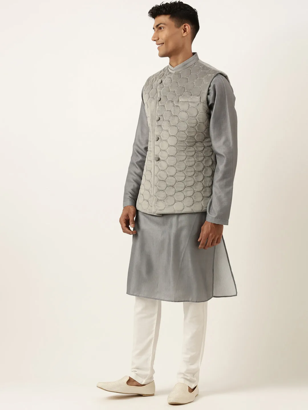 Grey Velvet Quilted Jacket