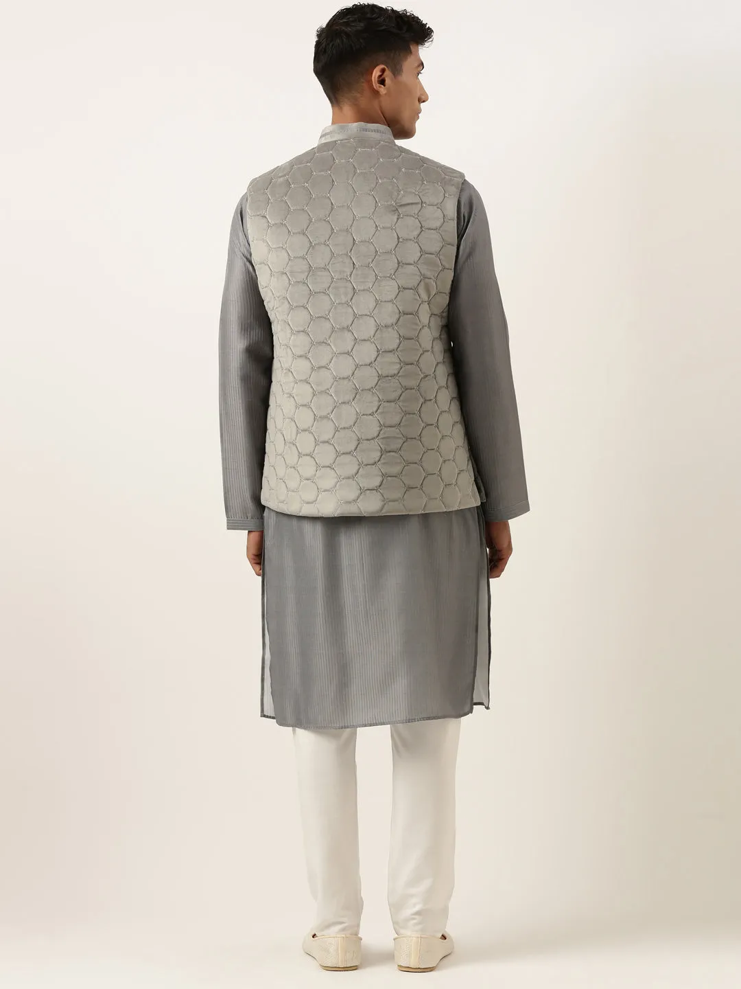 Grey Velvet Quilted Jacket