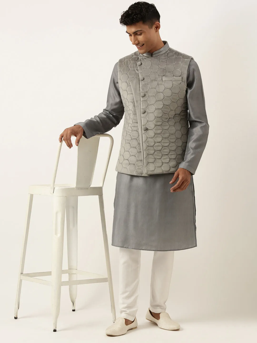 Grey Velvet Quilted Jacket