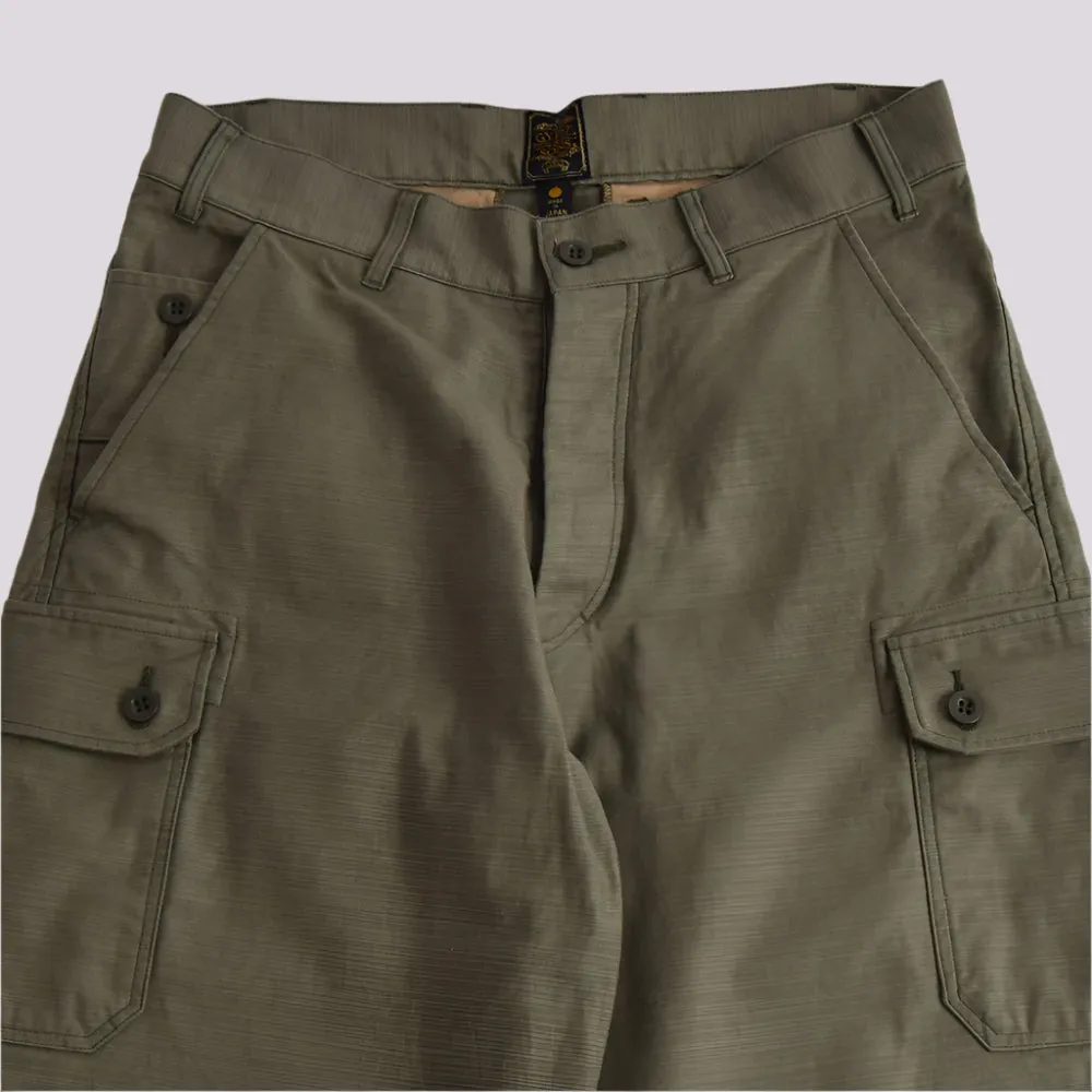 Gypsy & Sons Army Green Slub Cotton Sateen Czech Army Cargo Pants
