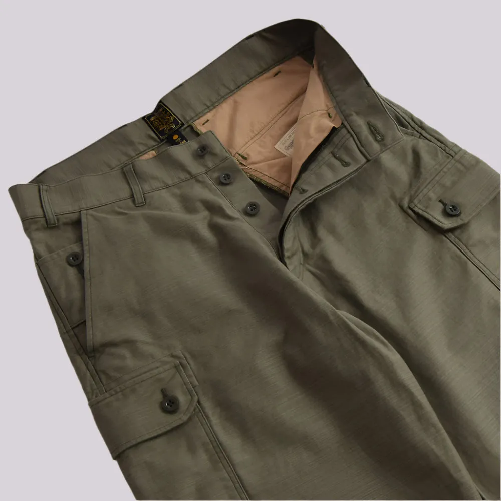 Gypsy & Sons Army Green Slub Cotton Sateen Czech Army Cargo Pants