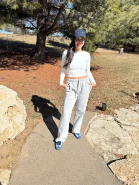 Heather Grey Wide Leg Fleece Sweatpants