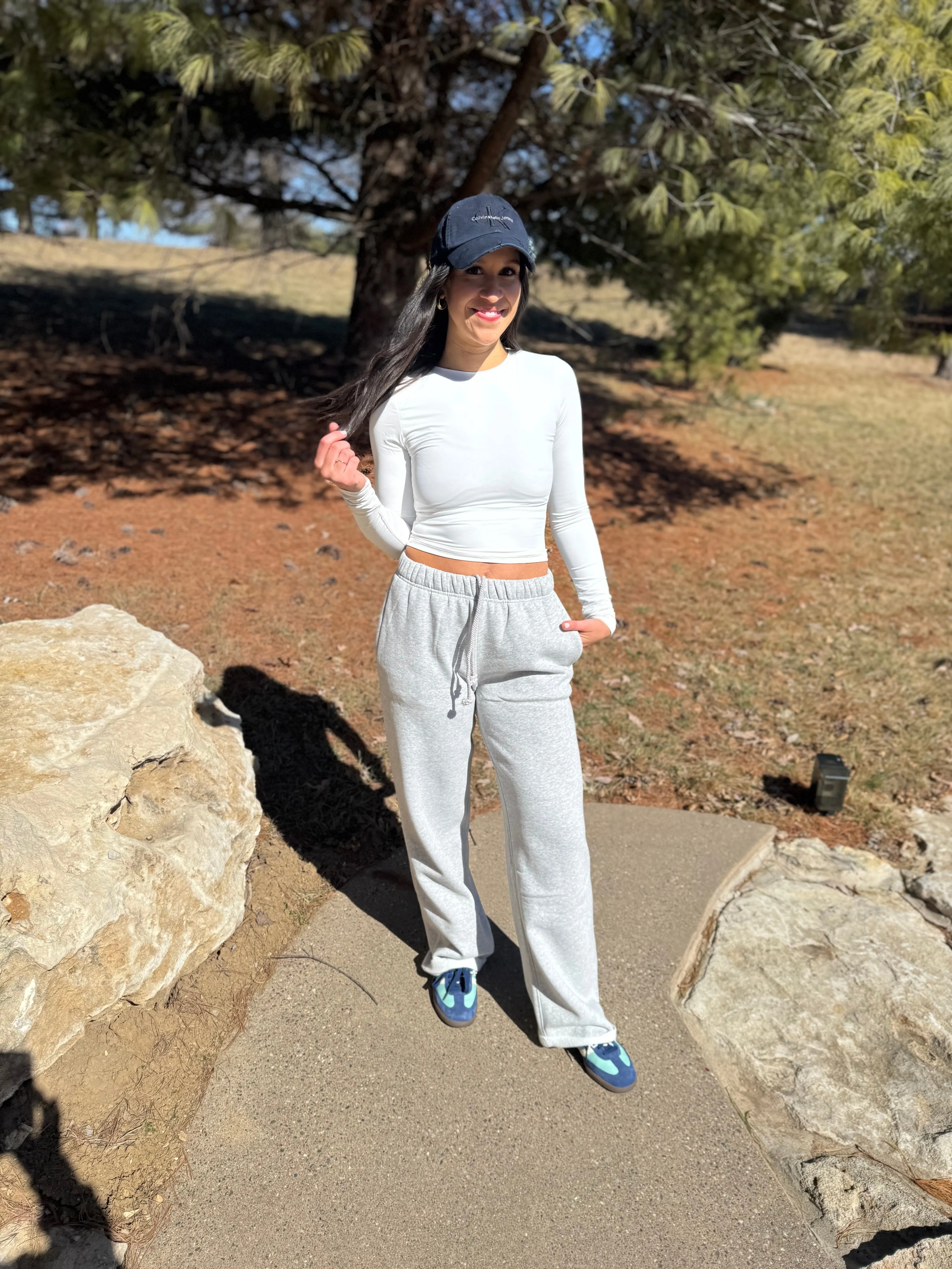 Heather Grey Wide Leg Fleece Sweatpants