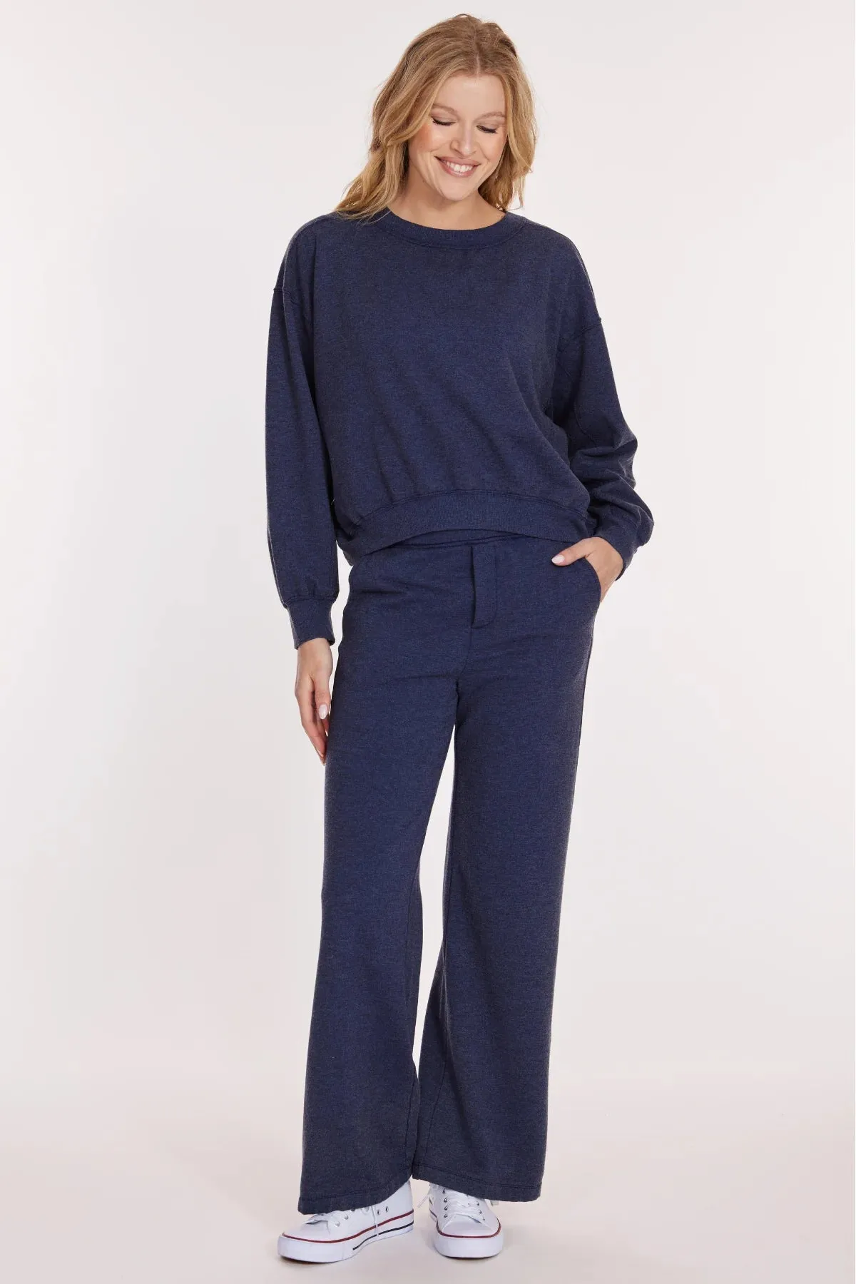 Heathered Cropped Seamed Sweatshirt