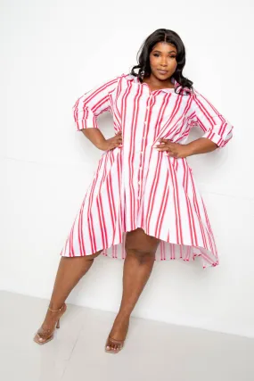 Hot Pink Smart Casual Stripe Shirt Women's Dress