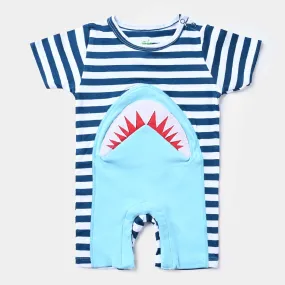 Infant Boys Poly Cotton Jersey Knitted Romper Fish Face-White
