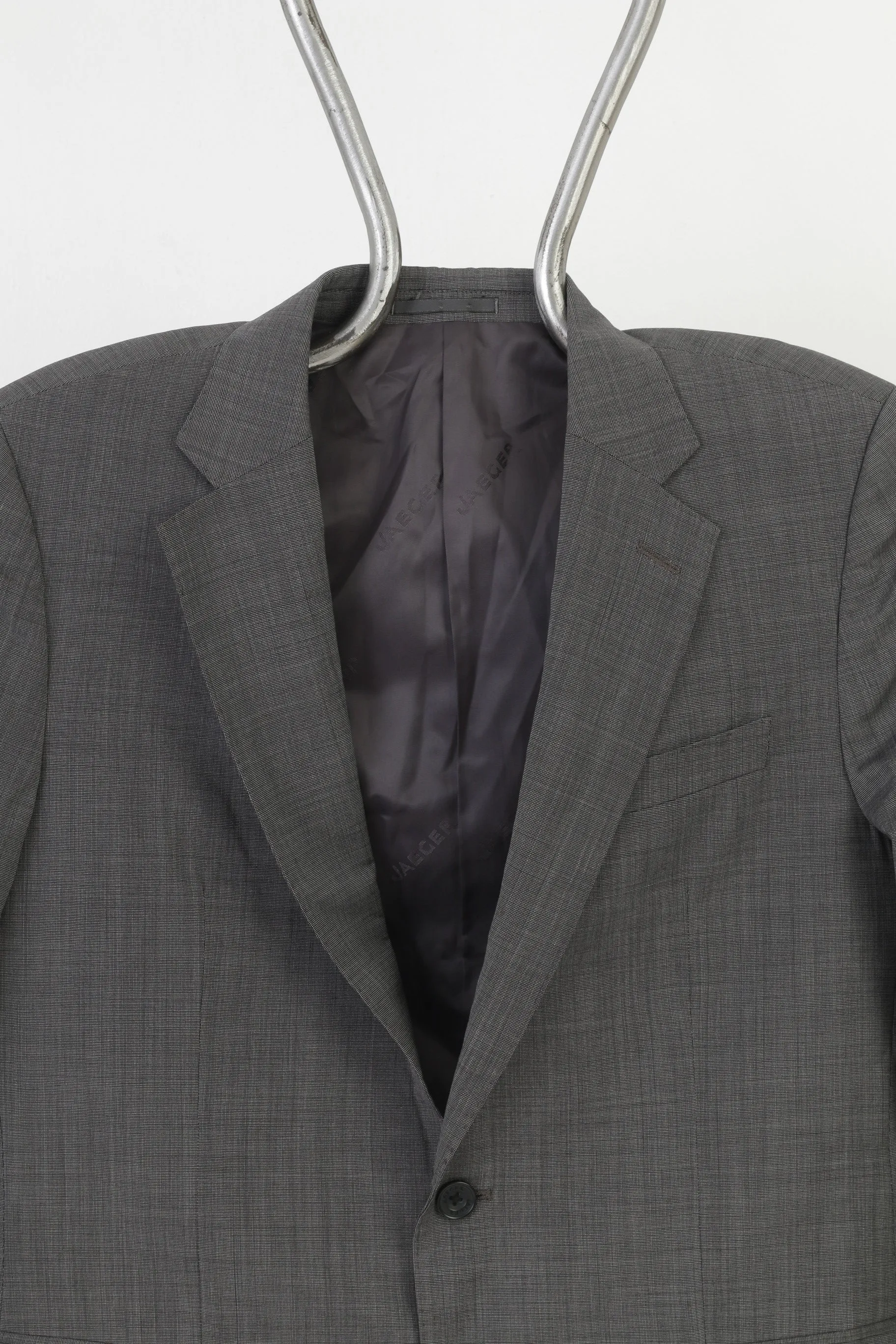 Jaeger Men 40 Blazer Wool Charcoal Breasted Mayfair Elegant Bottoms Shoulder Pads Jacket