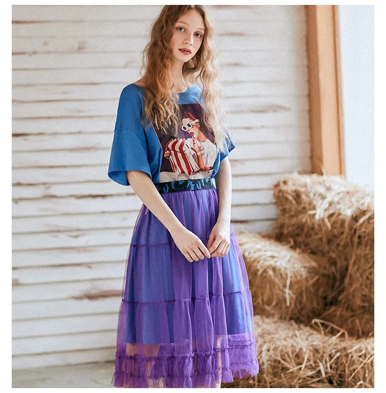 JAM PRINCESS T SHIRT DRESS WITH MESH OVERLAY SKIRT