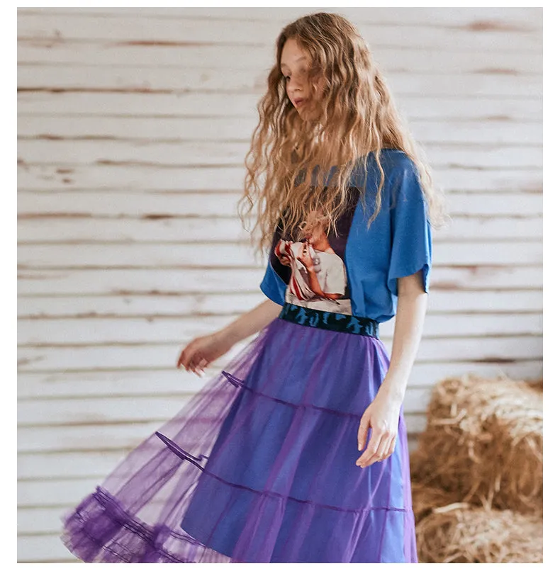 JAM PRINCESS T SHIRT DRESS WITH MESH OVERLAY SKIRT
