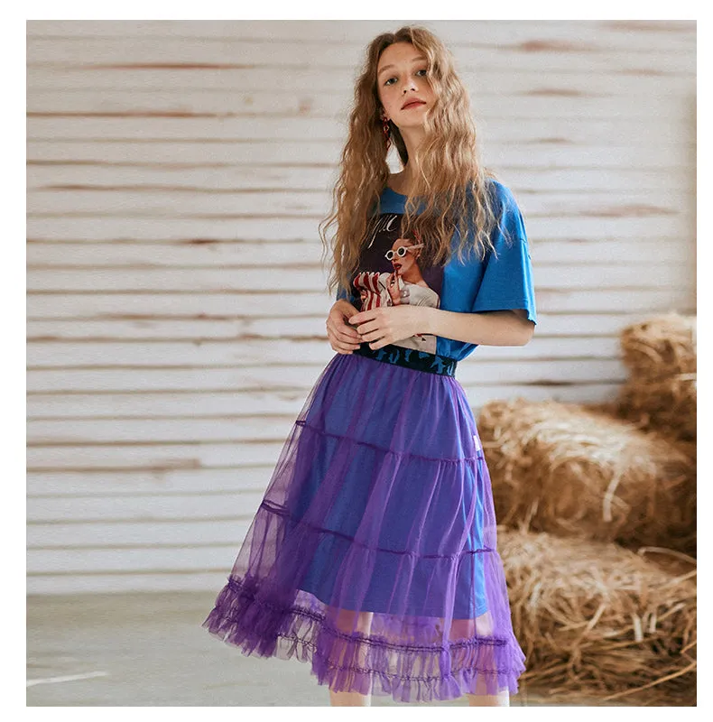 JAM PRINCESS T SHIRT DRESS WITH MESH OVERLAY SKIRT