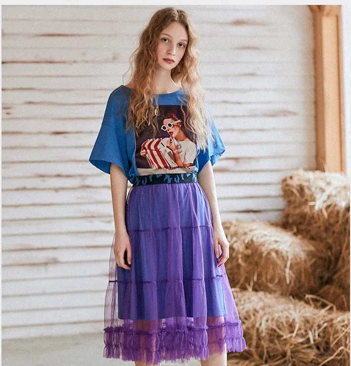 JAM PRINCESS T SHIRT DRESS WITH MESH OVERLAY SKIRT