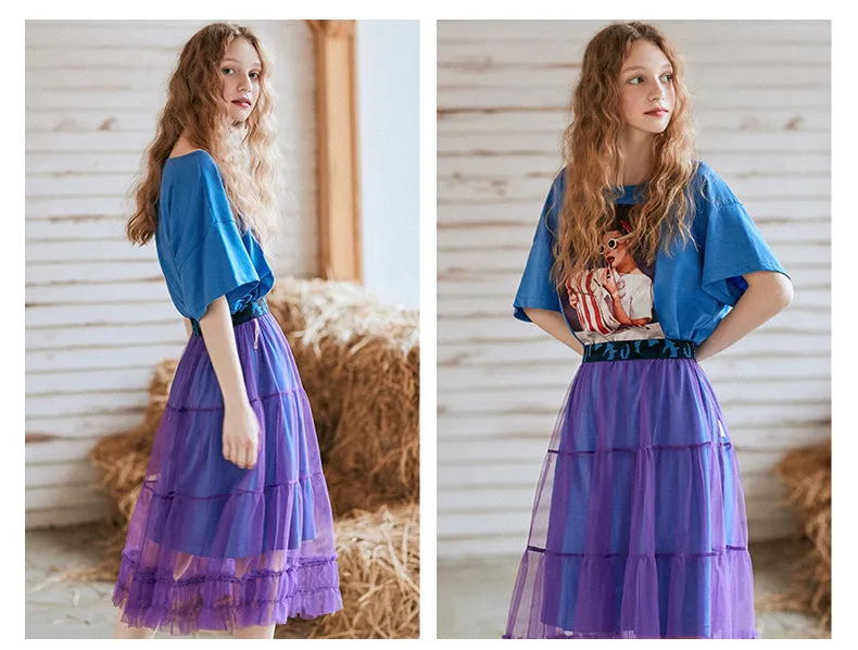JAM PRINCESS T SHIRT DRESS WITH MESH OVERLAY SKIRT