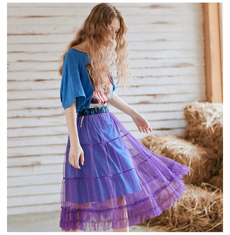 JAM PRINCESS T SHIRT DRESS WITH MESH OVERLAY SKIRT