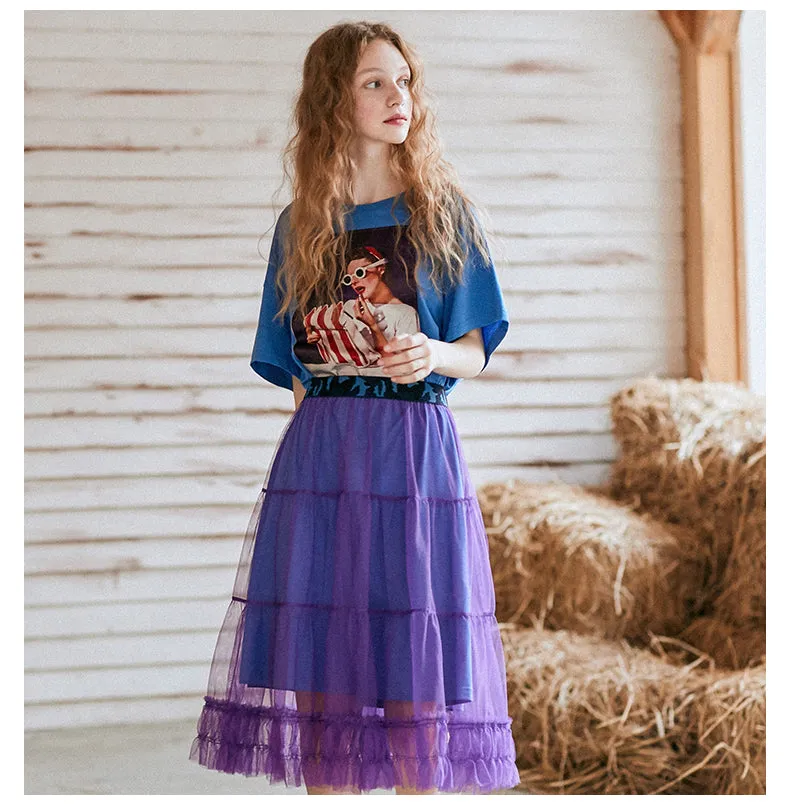 JAM PRINCESS T SHIRT DRESS WITH MESH OVERLAY SKIRT