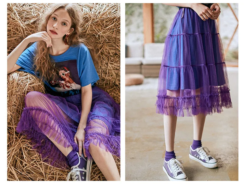 JAM PRINCESS T SHIRT DRESS WITH MESH OVERLAY SKIRT