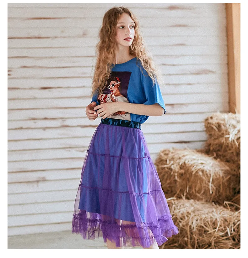 JAM PRINCESS T SHIRT DRESS WITH MESH OVERLAY SKIRT