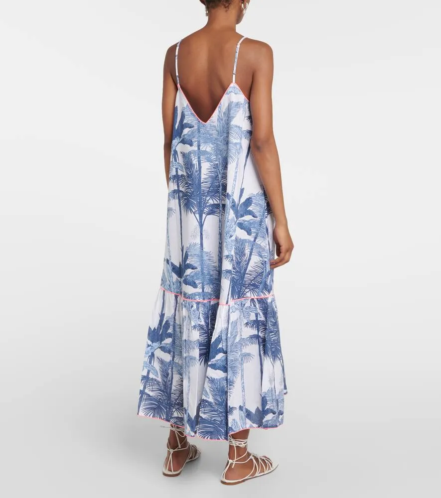Juliet Dunn Printed cotton slip midi dress