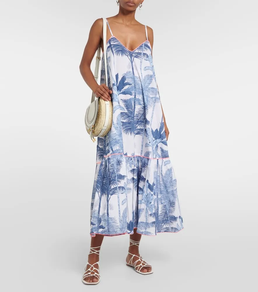Juliet Dunn Printed cotton slip midi dress