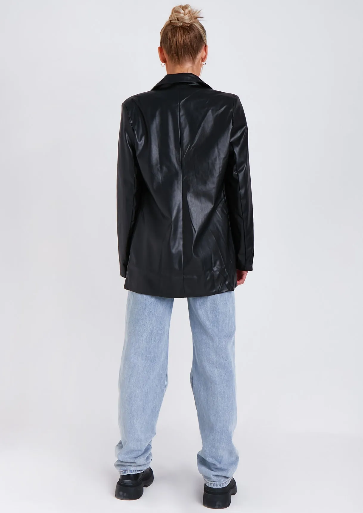 Kelly Black Faux Leather Oversized Blazer