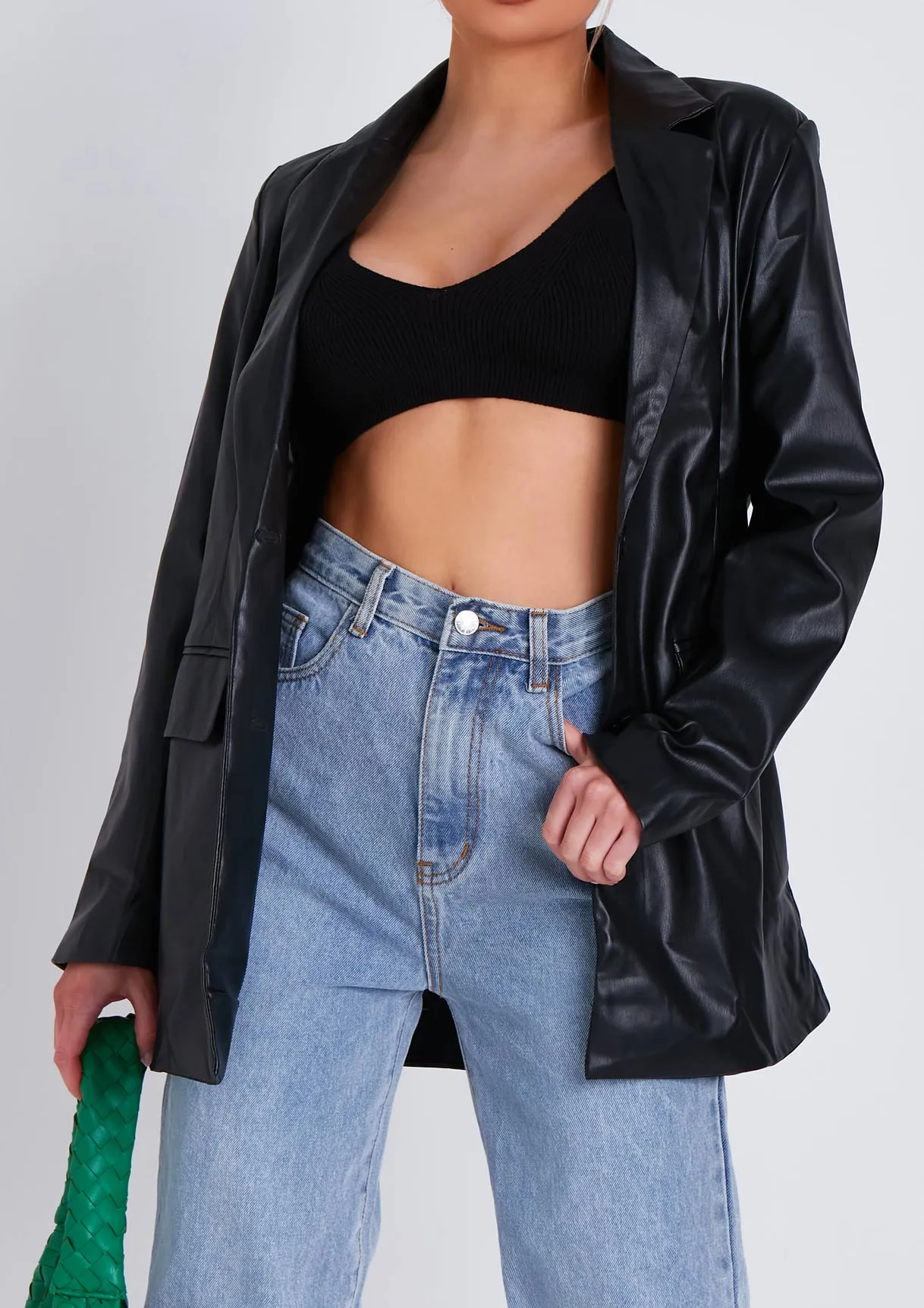 Kelly Black Faux Leather Oversized Blazer