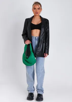 Kelly Black Faux Leather Oversized Blazer