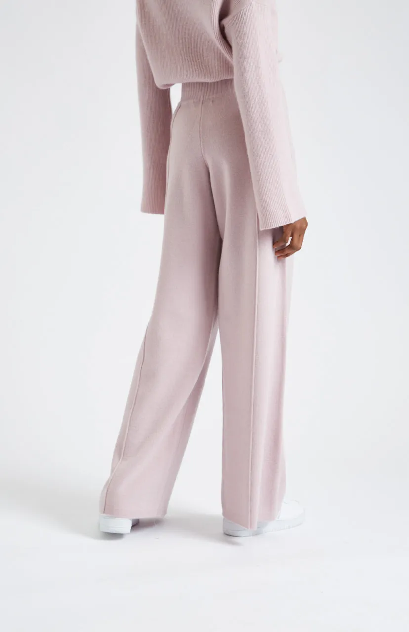 Knitted Wide Leg Cashmere Blend Trousers In Powder Pink