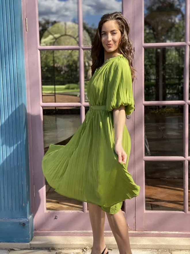 LA1205-3SS Chiffon Pleated Midi Dress