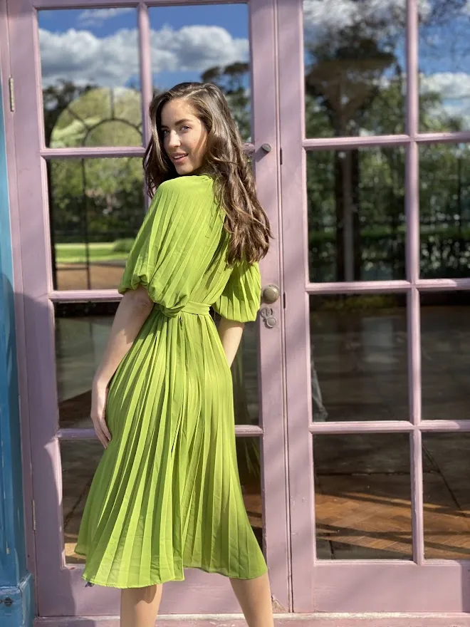 LA1205-3SS Chiffon Pleated Midi Dress