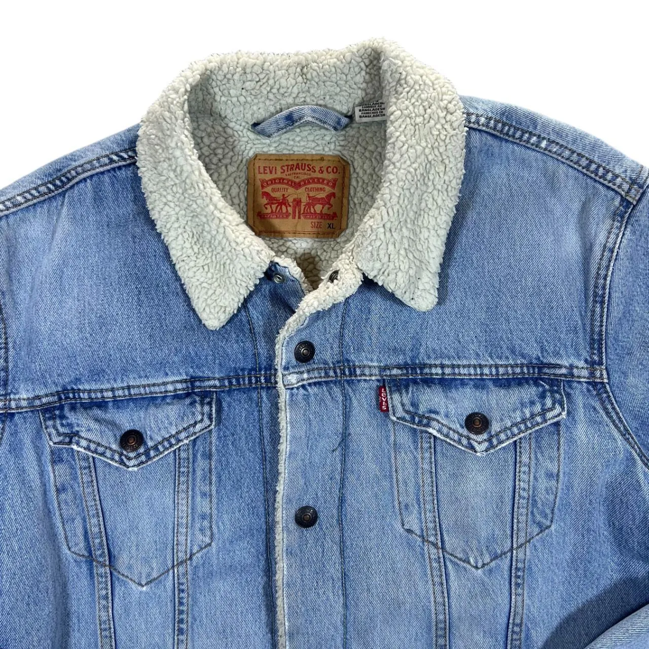 LEVI'S Classic Red Tab Sherpa Fleece Lined Trucker Blue Denim Jacket