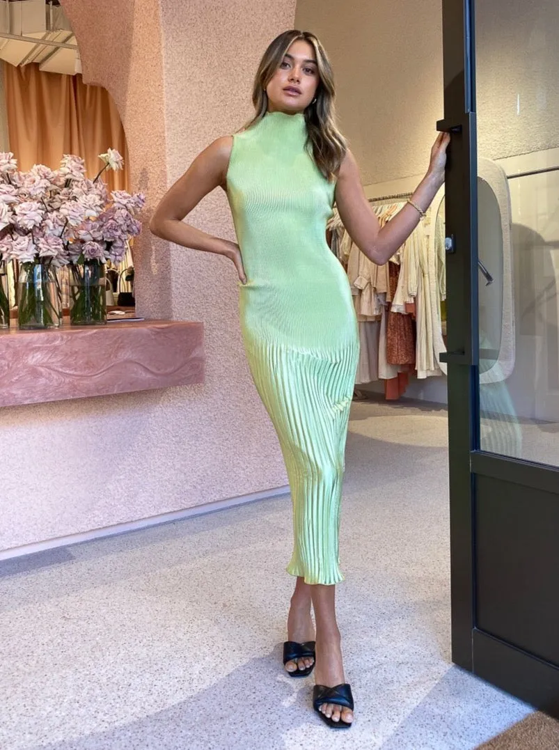 Lidee Soiree Pleated Dress in Pale Green