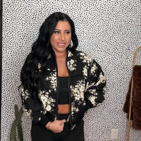 Listicle Quilted Floral Bomber Jacket