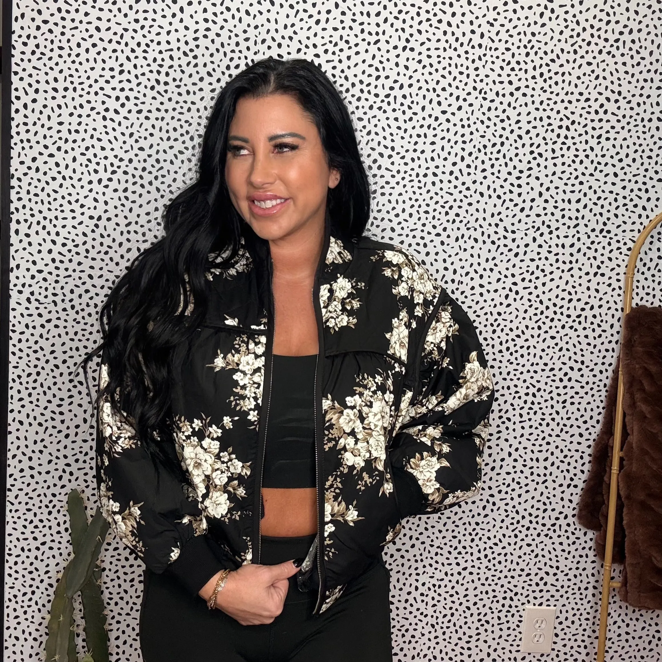Listicle Quilted Floral Bomber Jacket