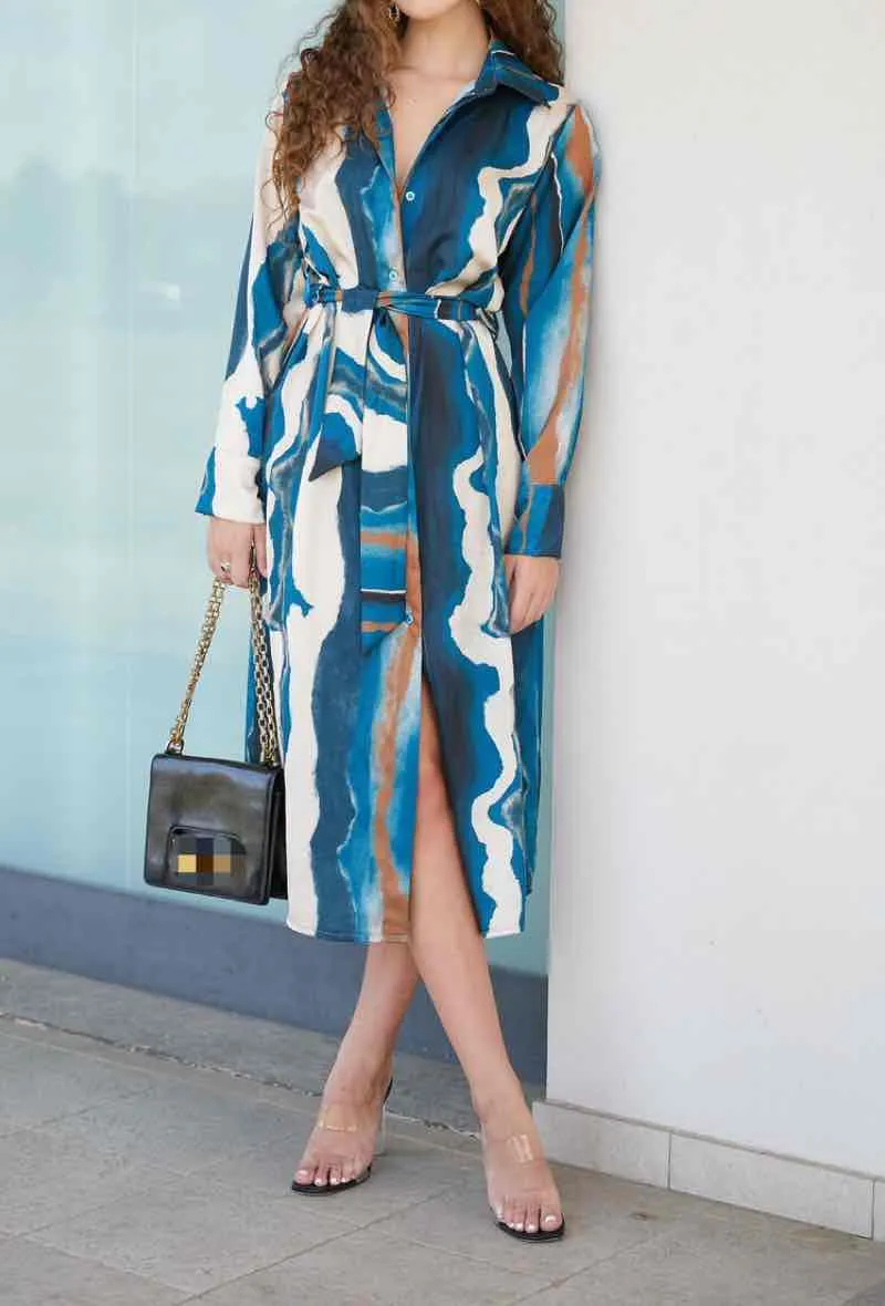 Long shirt dress in Fluid Print