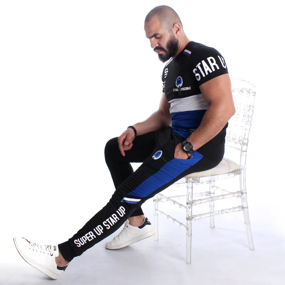 Men Training Suit Black / Blue -7022