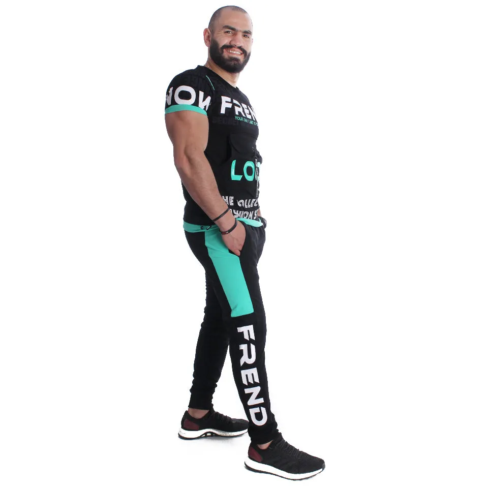 Men Training Suit Black / Turquoise-7026
