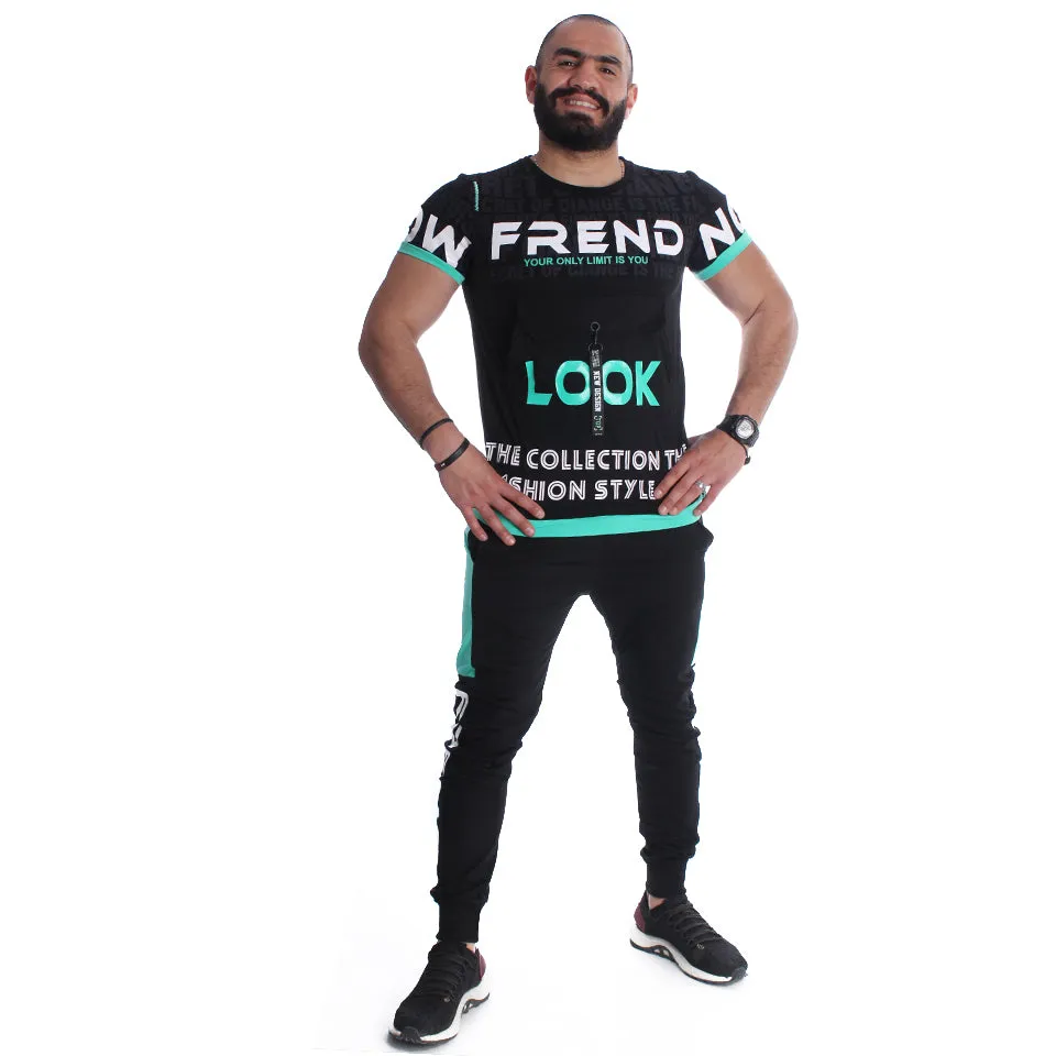 Men Training Suit Black / Turquoise-7026