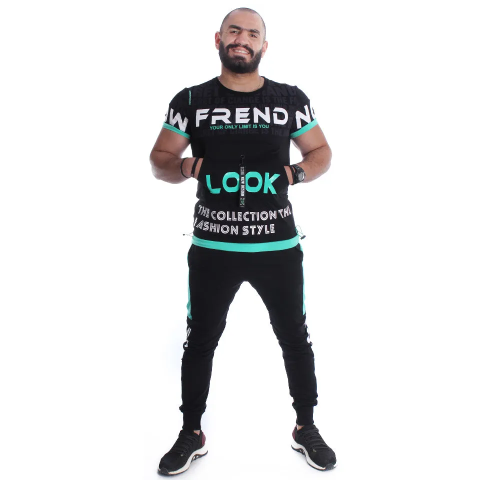 Men Training Suit Black / Turquoise-7026