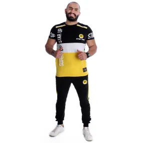 Men Training Suit Black / white and yellow-7023