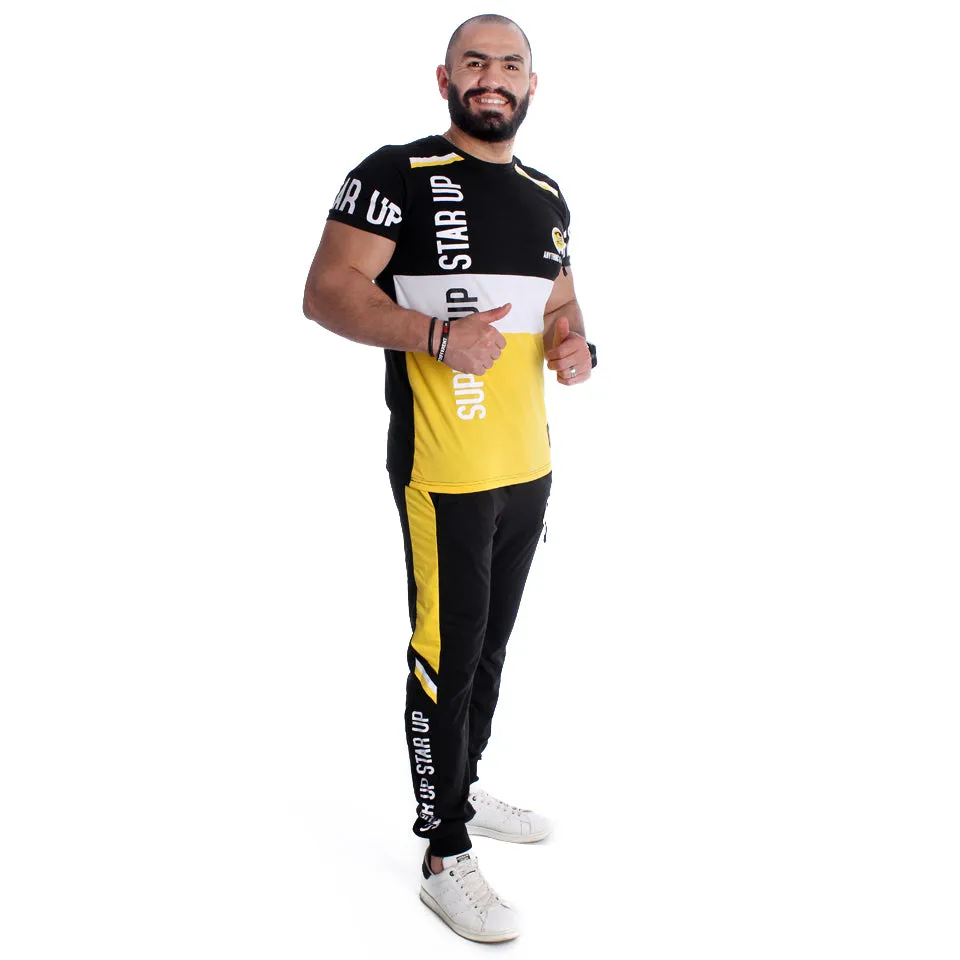 Men Training Suit Black / white and yellow-7023