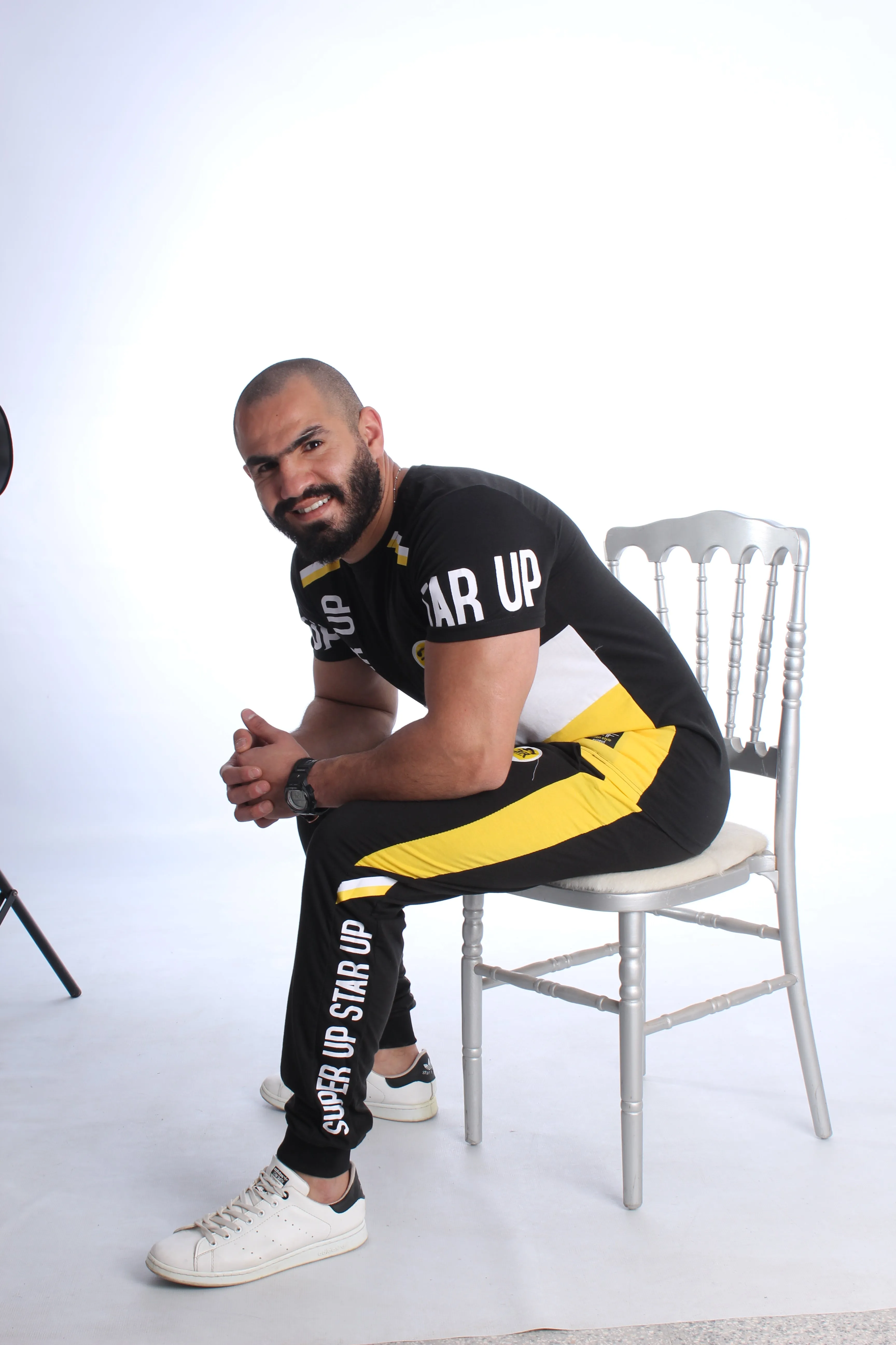 Men Training Suit Black / white and yellow-7023