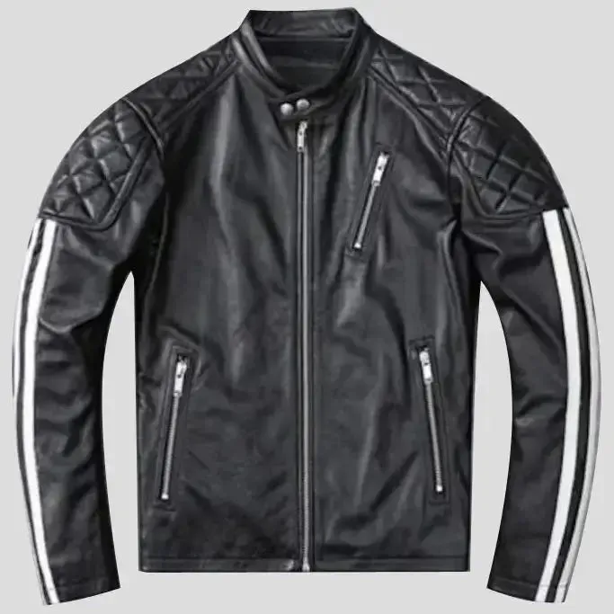 Men's Black Quilted Leather Motorcycle Jacket